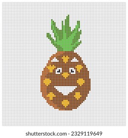 Pixel apple fruit for puzzles, games or cross stitch designs. Pixelated style 8 bit icon large scale isolated on white background. Minimalistic pixelart vector.