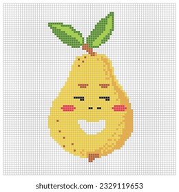 Pixel apple fruit for puzzles, games or cross stitch designs. Pixelated style 8 bit icon large scale isolated on white background. Minimalistic pixelart vector.