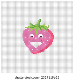 Pixel apple fruit for puzzles, games or cross stitch designs. Pixelated style 8 bit icon large scale isolated on white background. Minimalistic pixelart vector.