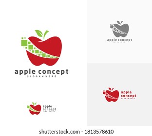 Pixel Apple logo design vector template, Fruits Apple icon symbol