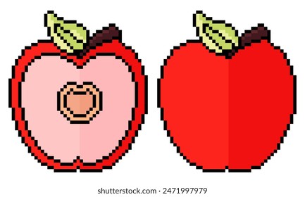 pixel manzana con contorno sobre fondo blanco