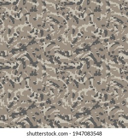 Pixel army camouflage. Seamless digital camo pattern. Military texture. Brown desert color.  Vector fabric textile print designs. 