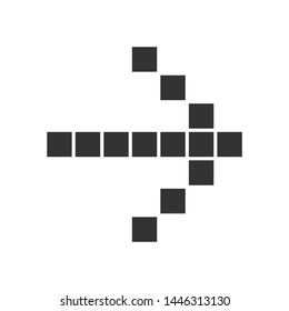 Pixel arrow glyph icon. Forward indicator, right marker. Indicating sign, pointer button. Pixel gaming arrow. Mosaic navigation symbol. Silhouette symbol. Negative space. Vector isolated illustration