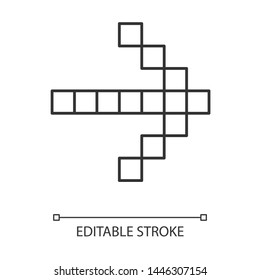 Pixel arrow linear icon. Forward indicator, marker. Indicating pixel gaming arrow. Mosaic navigation sign. Thin line illustration. Contour symbol. Vector isolated outline drawing. Editable stroke