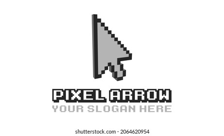 pixel arrow logo design isolated on white background, pixelated eight-bit arrow logo template