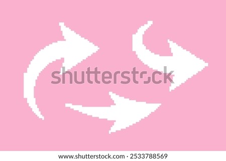 Pixel arrow set. White collection of dotted cursor. Different marks and pointers