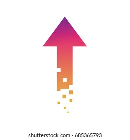 Pixel Arrow symbol with color gradient pointing up, top. Vector illustration