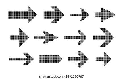 Pixel arrows collection. Set of square dotted arrow