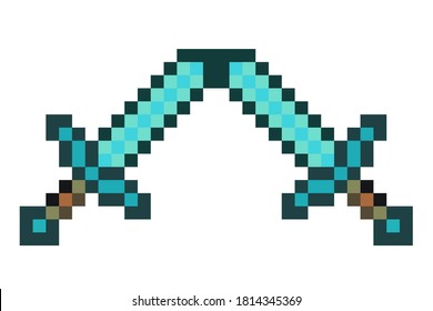 Pixel arsenal of weapons printable templates. Game weapon concept. Pixel swords. Vector illustration EPS 10