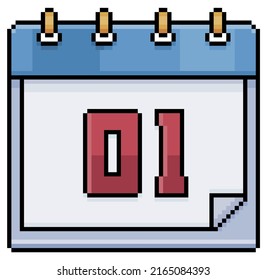Pixel art 01th day of the calendar. Date 01th. Holiday day 01th vector icon for 8bit game on white background


