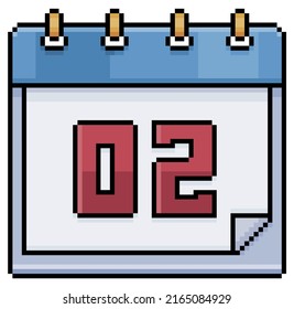 Pixel art 02 day of the calendar. Date 02. Holiday day 02 vector icon for 8bit game on white background
