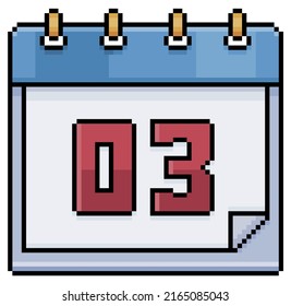 Pixel art 03 day of the calendar. Date 03. Holiday day 03 vector icon for 8bit game on white background