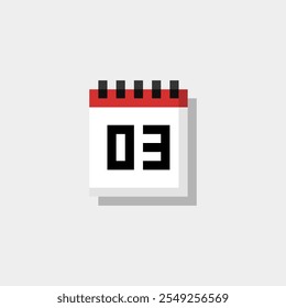 Pixel art 03 day of the calendar. Date 03. Holiday day 03 vector icon for 8bit game on white background