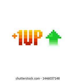 Pixel Art 1 Level Up And Green Arrow Icon On White Background - Isolated Vector Illustration