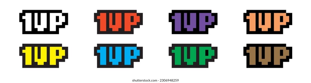 Pixel art 1 level up and green arrow icon on white background - isolated vector illustration