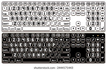 Diseño de teclado 100% de Pixel Art. Teclas Qwerty con Ilustración vectorial de teclado numérico
