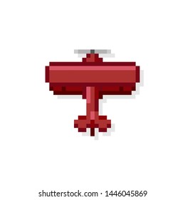 Pixel art 8 bit arcade crop duster air plane red isolated vector illustration
