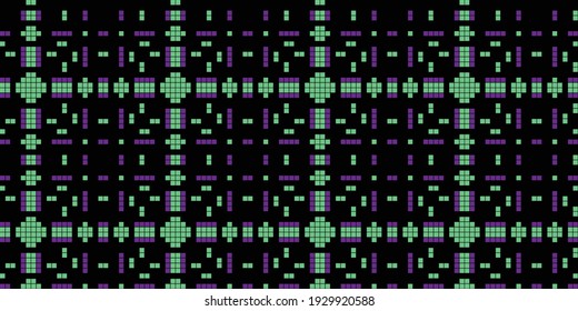 Pixel, 8-Bit-Hintergrund Nahtlose Muster, Farben:  Schwarz, DarkOrchid, MedSpringGreen 