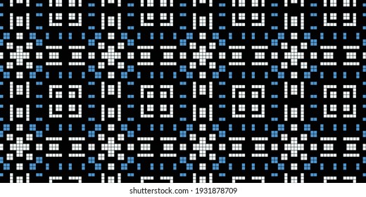 Pixel art 8 bit background Seamless Pattern, colors:  Black , SteelBlue, Azure 