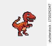Pixel art 8 bit cartoon T Rex Tyrannosaurus dinosaur character