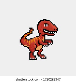 Pixel art 8 bit cartoon T Rex Tyrannosaurus dinosaur character