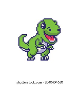 Pixel art 8 bit cartoon T Rex Tyrannosaurus dinosaur character