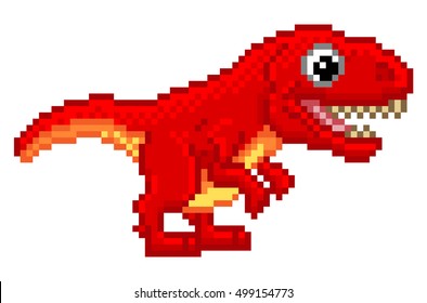 Pixel art 8 bit cartoon T Rex Tyrannosaurus dinosaur character