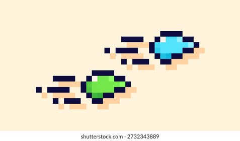 Pixel art 8 bit color tiny spaceships. 