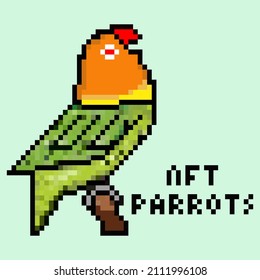 Pixel Art 8 Bit, Crypto Parrots Character Non Fungible Token, Crypto meme, Crypto Logo