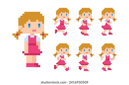 Pixel Art 8-Bit süße Mädchen blonde rosa Kleidung Charakter-Animation