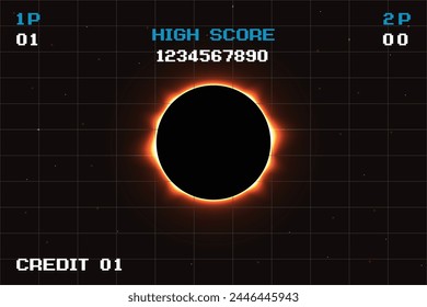 Pixel Art .8-Bit-Spiel. Retro-Spiel. Für Spiele-Assets in Vektorillustrationen. Solar Eclipse Illustration Hintergrund. Gesamte Sonnenfinsternis-Vektorillustration