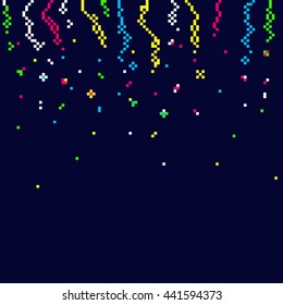 Pixel art 8 bit illustration seamless pattern colorful serpentine abstract on dark blue background multicolor / vector eps 10