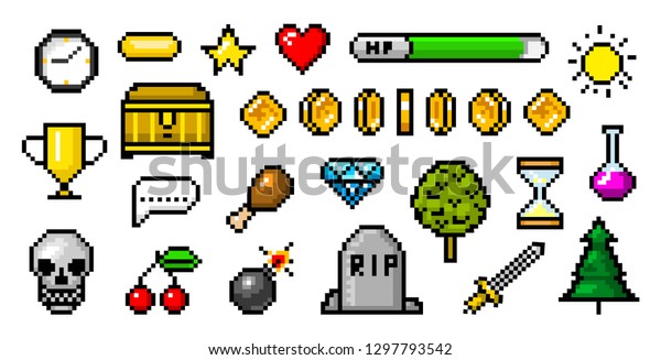 Pixel Art 8 Bit Objects Retro Stock Vector (Royalty Free) 1297793542