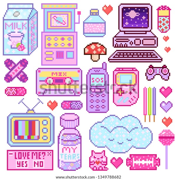 Pixel Art 8 Bit Objects Pink Stock Vector (Royalty Free) 1349788682 ...