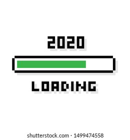 Pixel art 8-bit 2020 year green loading bar - isolated vector illustration