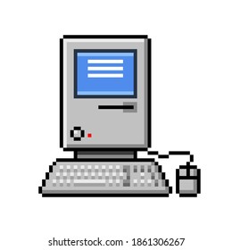 Pixel art 8-bit arcade game old computer - isolated vector illustration