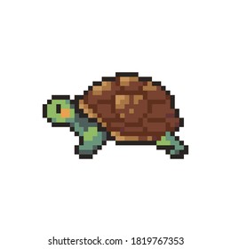 Pixel art 8-bit Cartoon turtle icon. Element design for stickers, logo, embroidery, mobile app - isolated vector illustration