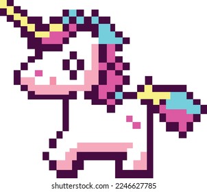 Pixel art 8bit of a colorful unicorn