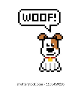 Perro Pixel dice woof - ilustración vectorial aislada