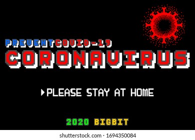 Pixel art 8-bit game style with microscopic view of Coronavirus on black Background. Show how to prevent COVID-19. Coronavirus vector illustration.