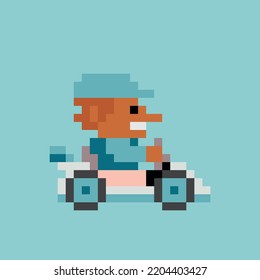 Pixel art 8bit. Go kart racer colorful character