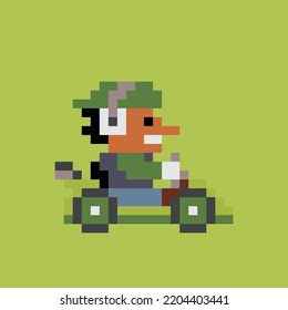 Pixel art 8bit. Go kart racer colorful character