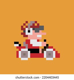 Pixel-Art 8bit. Go kart Racer bunter Charakter