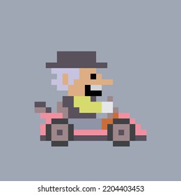 Pixel art 8bit. Go kart racer colorful character