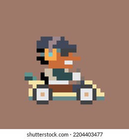 Pixel-Art 8bit. Go kart Racer bunter Charakter