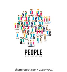 Pixel art 8-bit group of people