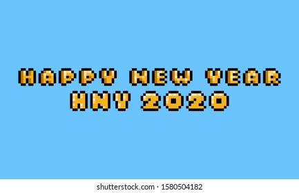 Pixel art 8bit happy new year text design.