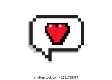 Pixel art 8-bit Burbuja del habla del corazón. juego retro.
