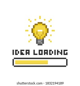 Lámpara de luz de 8 bits de arte de píxeles y barra de carga de ideas amarillo sobre fondo blanco - ilustración de vector aislada editable	