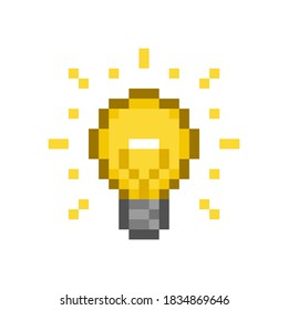 Pixel art 8-bit light bulb on white background - isolated editable vector illustration